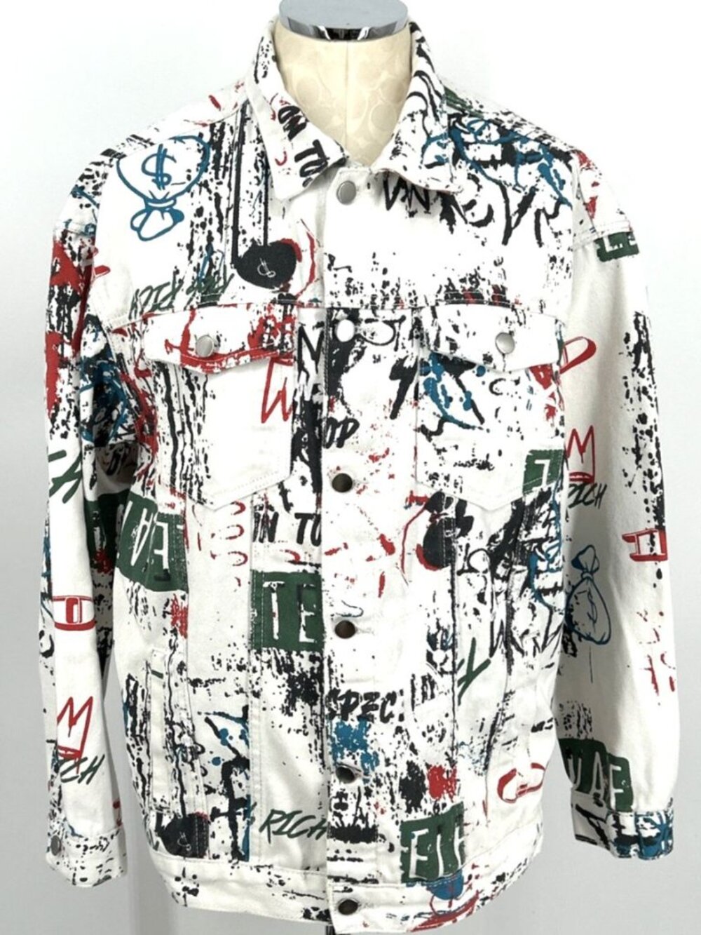 Manfinity Graffiti Jacket Mens Sz M Metal Buttons 100% Cotton Streetwear